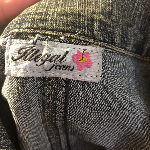 Illegal Jeans Denim Jean blazer jacket butterfly embroidered gem accents L - Picture 7 of 9